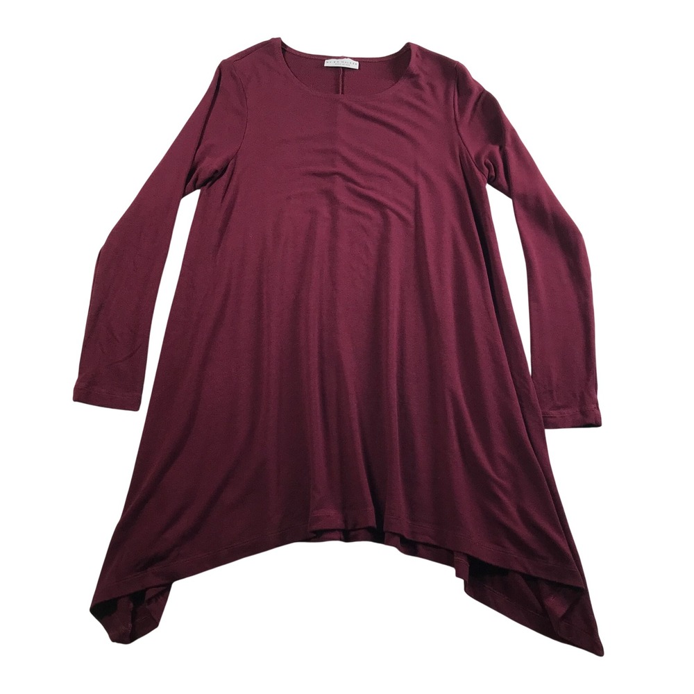 Bryn Walker Womens Small Burgundy Long Sleeve Sharkbite Hem Tunic Made in USA